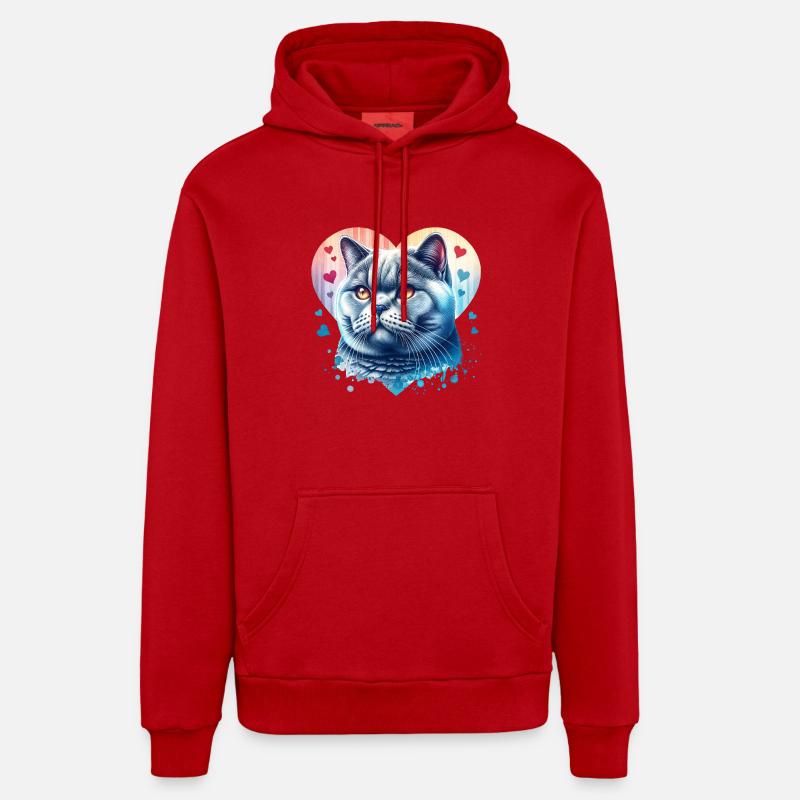 Chat British Shorthair - Sweat à capuche bio décontracté fabriqué en UE - rouge