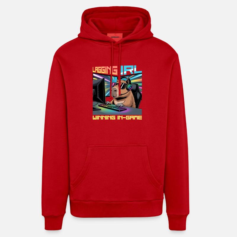 Capybara PC Gamer Gaming - Sweat à capuche bio décontracté fabriqué en UE - rouge