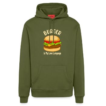 Burger is My Love Language - Food Design - Organic Relaxed Hoodie Made in EU - MOSS GREEN - Vorne