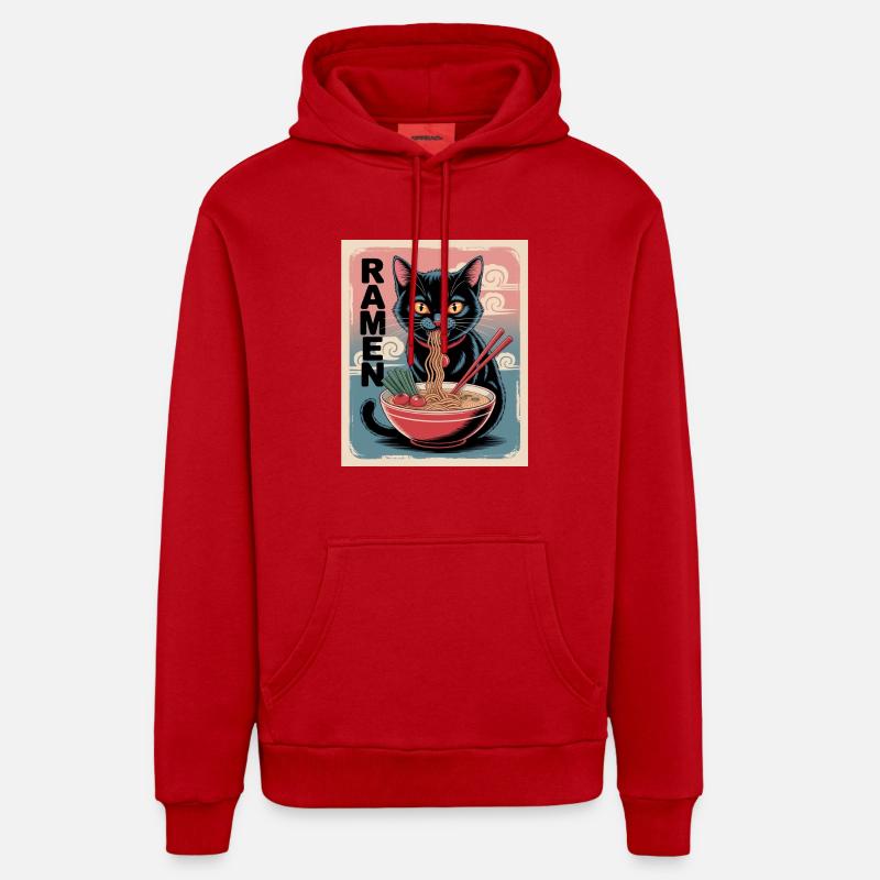 Ramen chat à la japonaise - Sweat à capuche bio décontracté fabriqué en UE - rouge