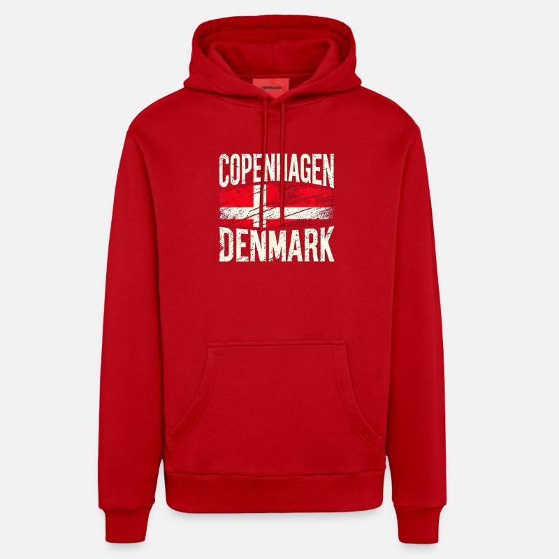 Copenhague Danemark Drapeau - Sweat à capuche bio décontracté fabriqué en UE - rouge
