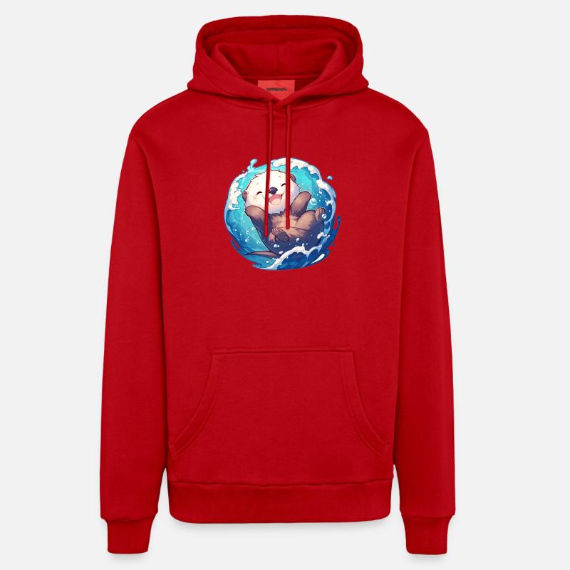 Loutre de mer - Sweat à capuche bio décontracté fabriqué en UE - rouge
