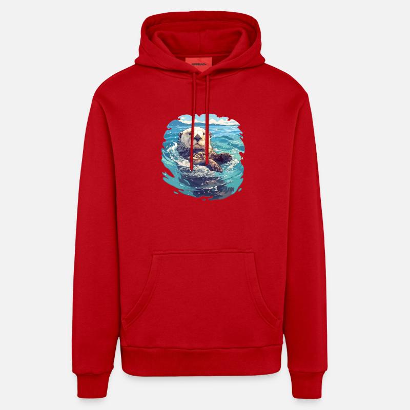Loutre de mer - Sweat à capuche bio décontracté fabriqué en UE - rouge
