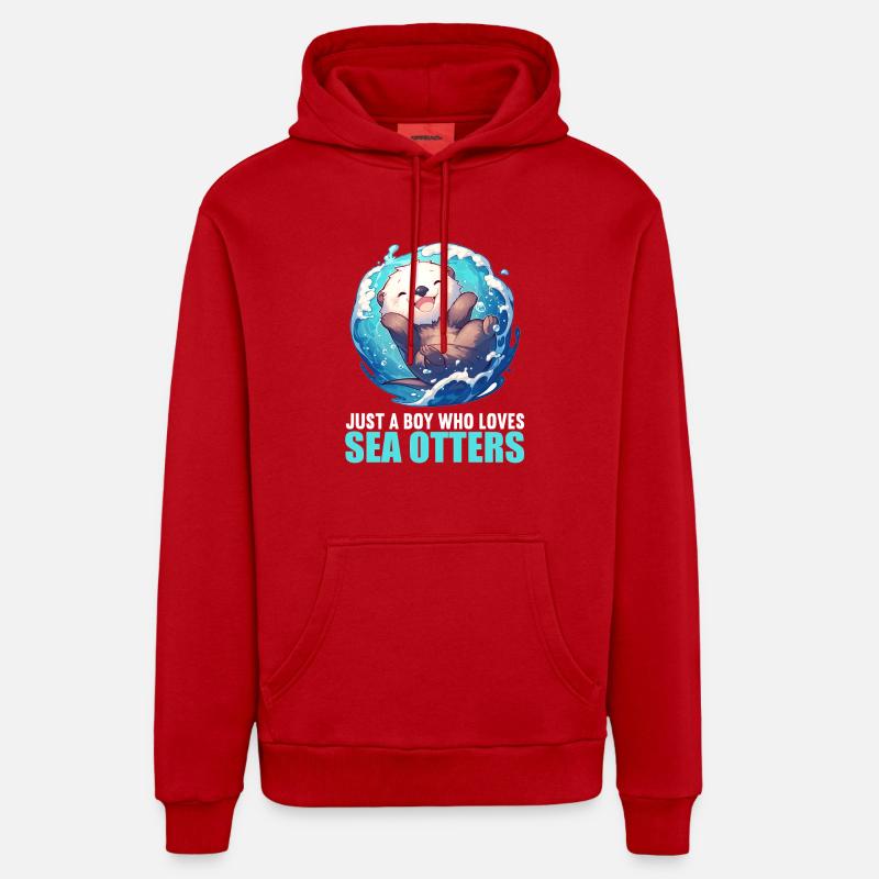 Loutre de mer - Sweat à capuche bio décontracté fabriqué en UE - rouge