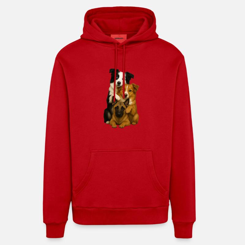 Chien Chiens Chiens mignons - Sweat à capuche bio décontracté fabriqué en UE - rouge