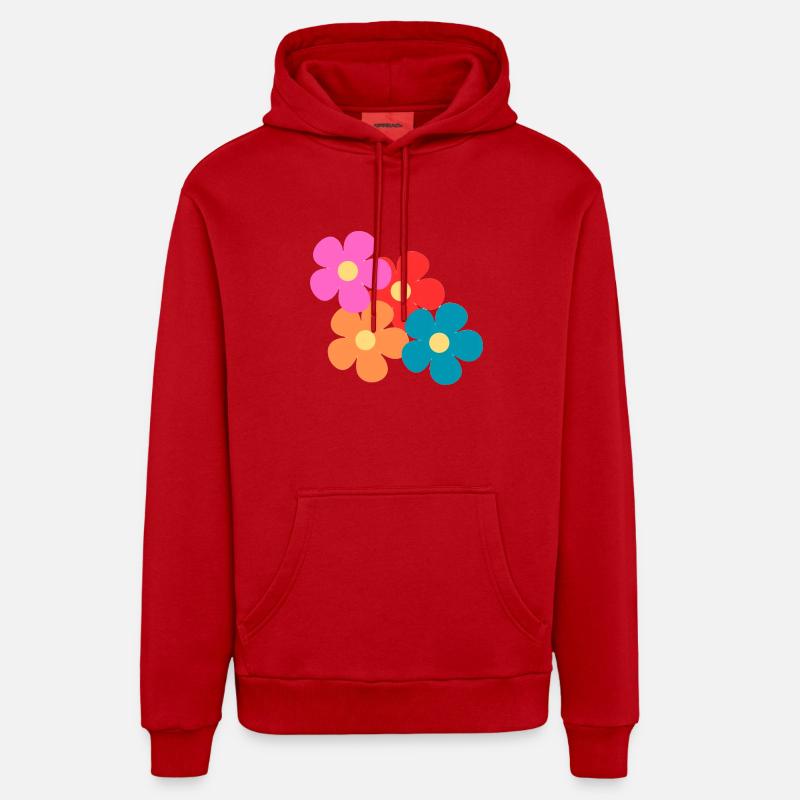 Les 4 fleurs - Sweat à capuche bio décontracté fabriqué en UE - rouge
