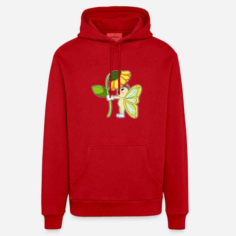 Fleur de papillon - Sweat à capuche bio décontracté fabriqué en UE - rouge