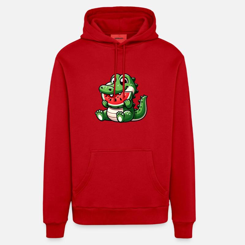 Crocodile avec pastèque fruité mignon - Sweat à capuche bio décontracté fabriqué en UE - rouge
