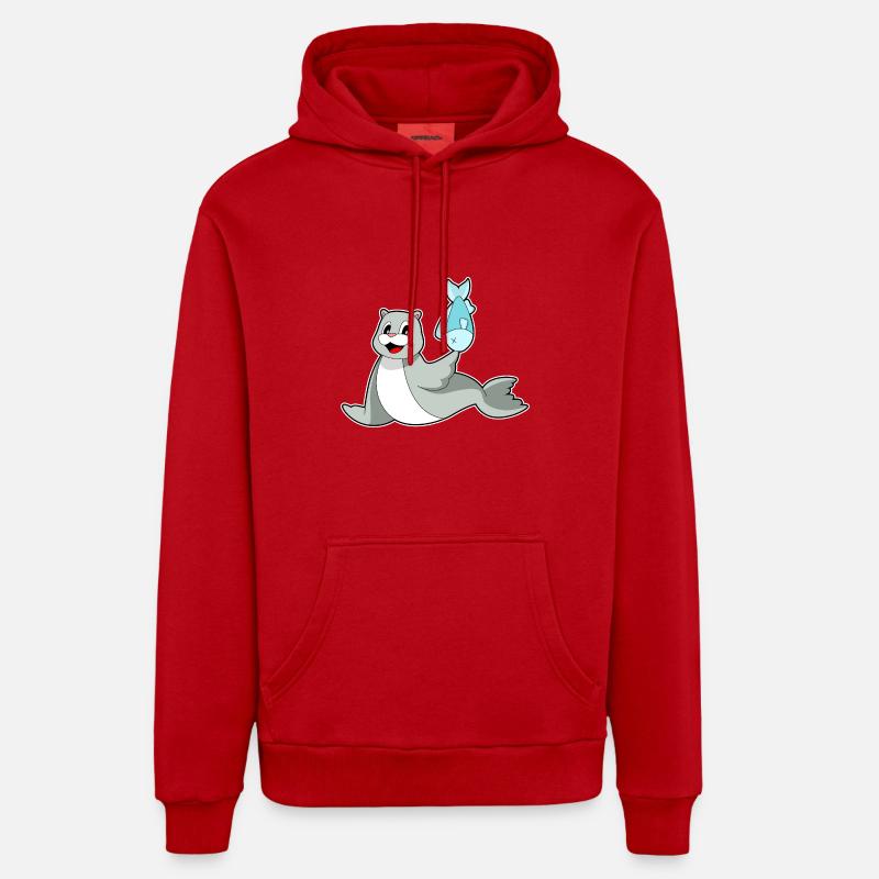 Poisson phoque - Sweat à capuche bio décontracté fabriqué en UE - rouge