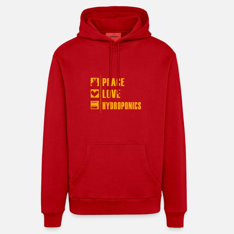 Peace Love Hydroponie - Sweat à capuche bio décontracté fabriqué en UE - rouge