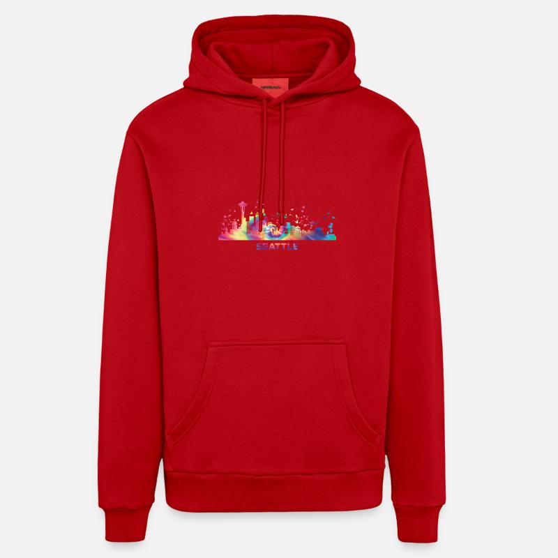 Skyline de Seattle, Seattle - Sweat à capuche bio décontracté fabriqué en UE - rouge
