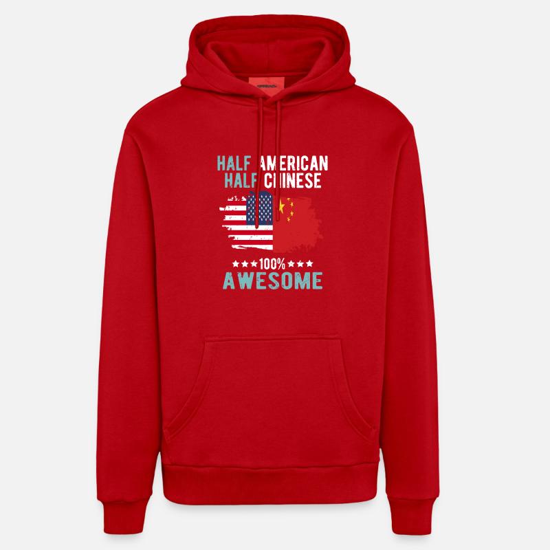 Moitié américain moitié chinois - Sweat à capuche bio décontracté fabriqué en UE - rouge
