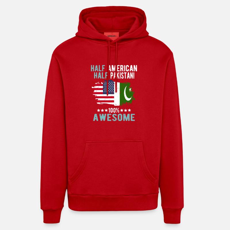 Moitié Américain Moitié Pakistanais - Sweat à capuche bio décontracté fabriqué en UE - rouge