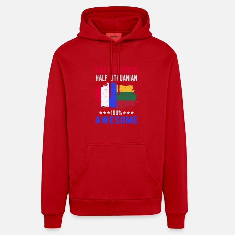 Moitié Français moitié lituanien - Sweat à capuche bio décontracté fabriqué en UE - rouge