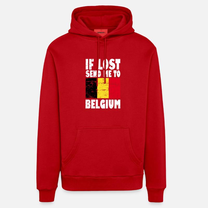 Drapeau de la Belgique - Sweat à capuche bio décontracté fabriqué en UE - rouge