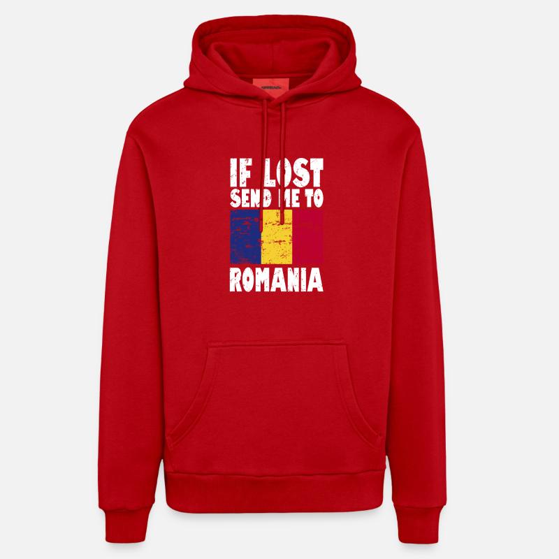 Slogan du drapeau roumain - Sweat à capuche bio décontracté fabriqué en UE - rouge