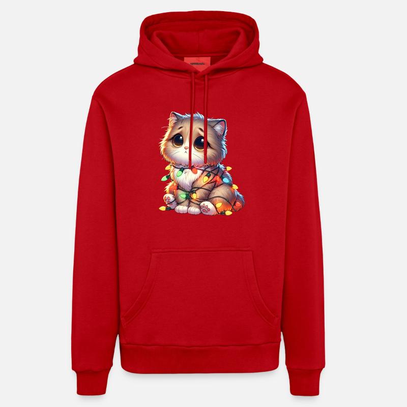 Chat de Noël mignon - Drôle - Sweat à capuche bio décontracté fabriqué en UE - rouge