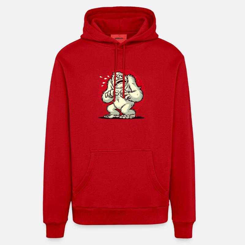 Effrayé drôle Yéti Bigfoot effrayé - Sweat à capuche bio décontracté fabriqué en UE - rouge
