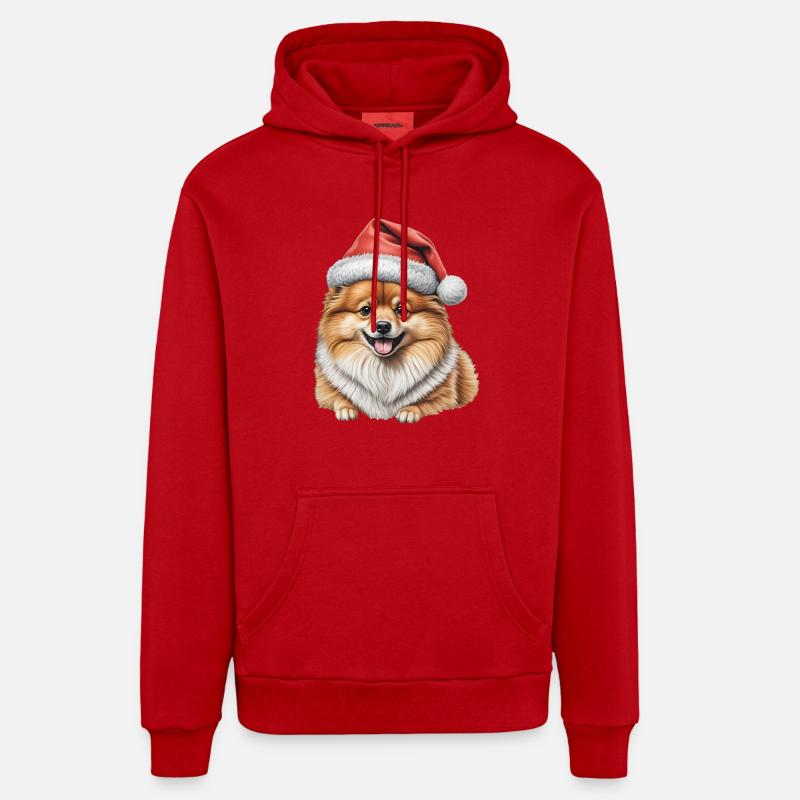 Chiot poméranien de Noël - Sweat à capuche bio décontracté fabriqué en UE - rouge