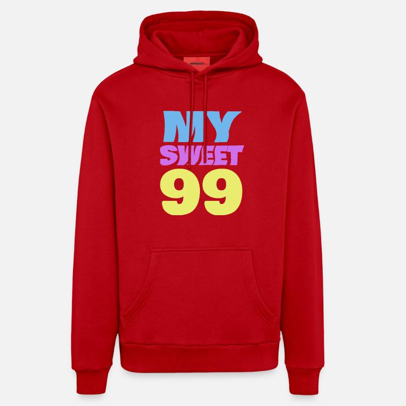 Âge 99 - Sweat à capuche bio décontracté fabriqué en UE - rouge
