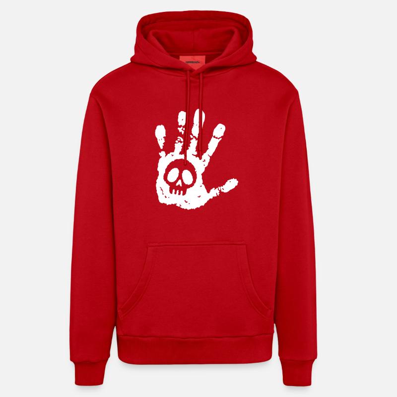 Crâne et empreinte blanche - Sweat à capuche bio décontracté fabriqué en UE - rouge
