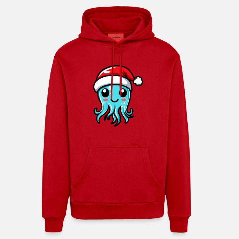 Méduse Noël mignon - Sweat à capuche bio décontracté fabriqué en UE - rouge