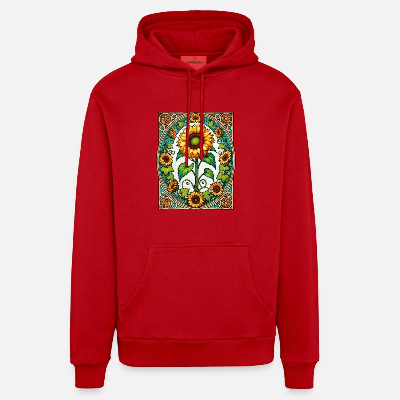 Tournesols rétro - Sweat à capuche bio décontracté fabriqué en UE - rouge