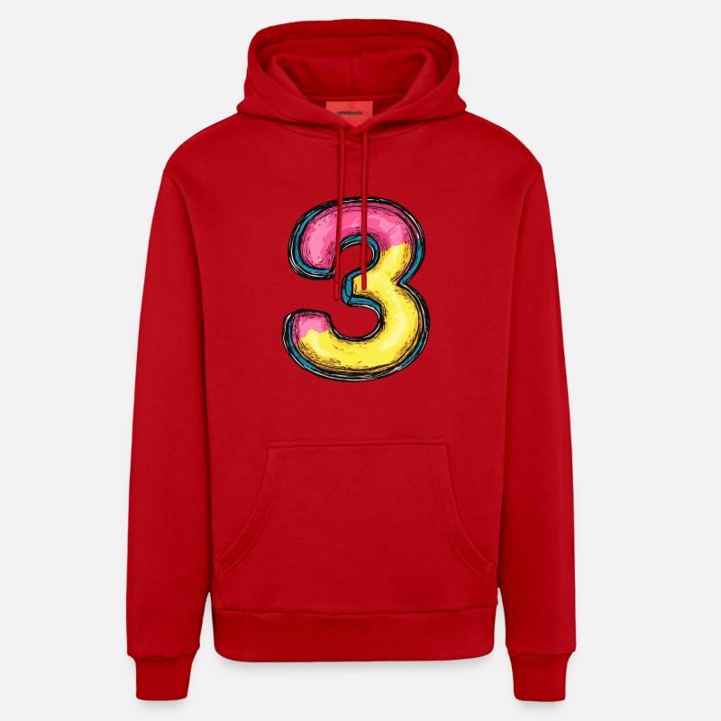 3 Symbole numérique - Sweat à capuche bio décontracté fabriqué en UE - rouge