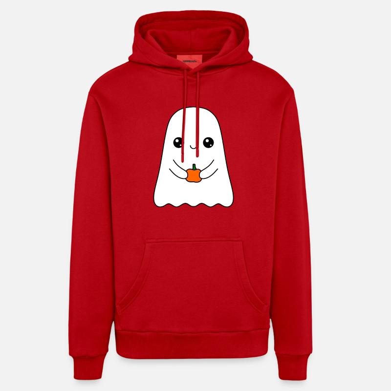 Fantôme mignon avec citrouille - Sweat à capuche bio décontracté fabriqué en UE - rouge