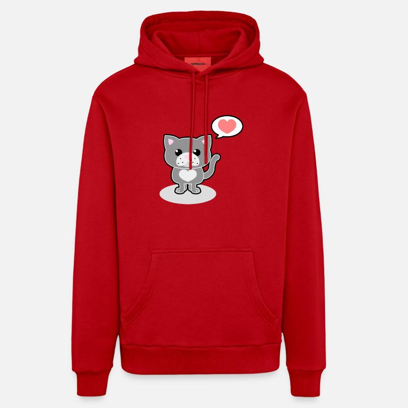 chat doux - Sweat à capuche bio décontracté fabriqué en UE - rouge