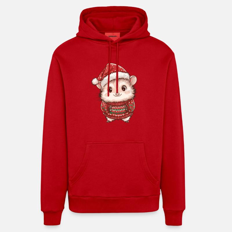 Hérisson Noël Bande dessinée - Sweat à capuche bio décontracté fabriqué en UE - rouge