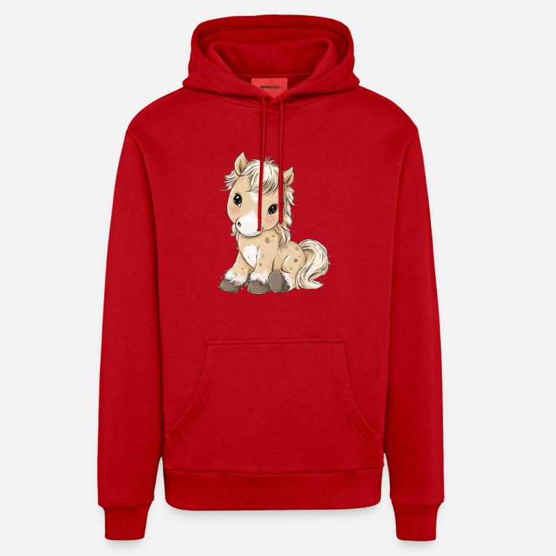 Mignon bébé poney cheval - Sweat à capuche bio décontracté fabriqué en UE - rouge