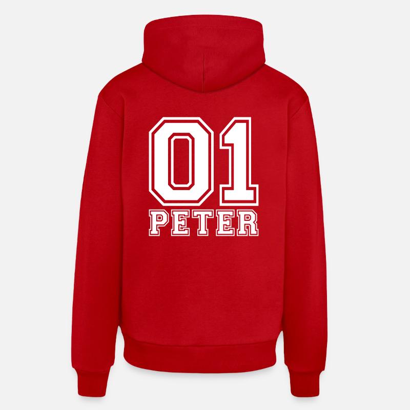 Peter - Nom - Sweat à capuche bio décontracté fabriqué en UE - rouge