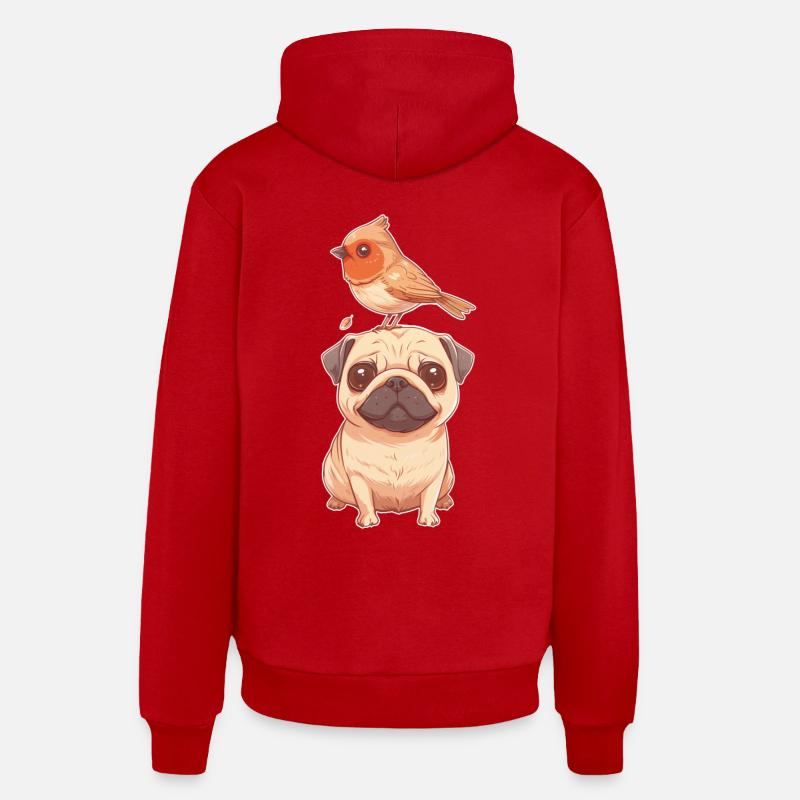 Carlin avec oiseau - Sweat à capuche bio décontracté fabriqué en UE - rouge