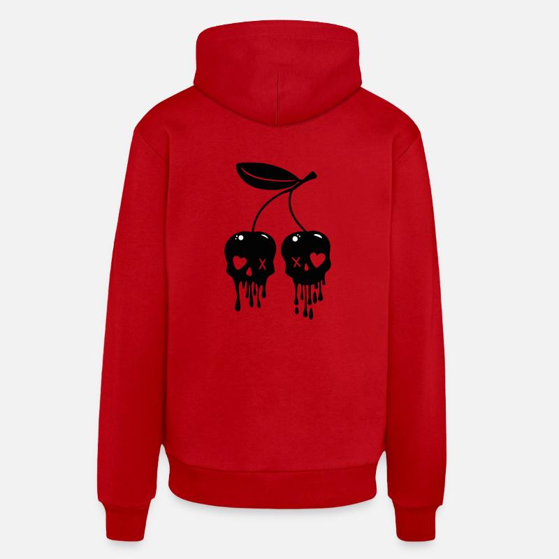 Cerises Kawaii crâne pastel Goth - Sweat à capuche bio décontracté fabriqué en UE - rouge