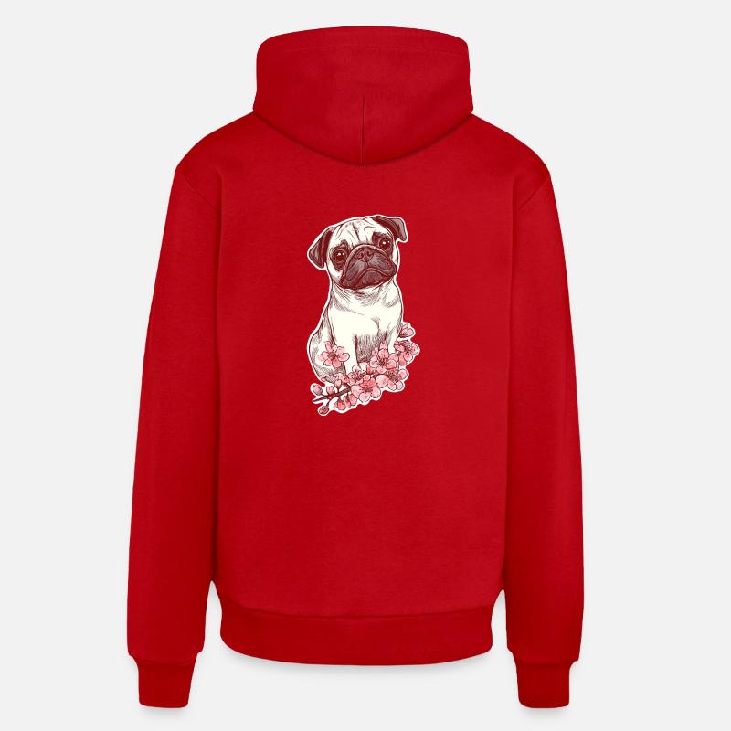 Carlin aux fleurs - Sweat à capuche bio décontracté fabriqué en UE - rouge