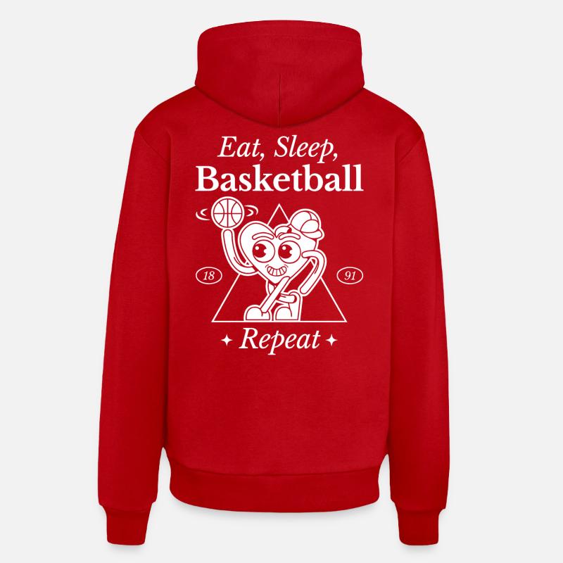 Conception de coeur de basket-ball - Sweat à capuche bio décontracté fabriqué en UE - rouge