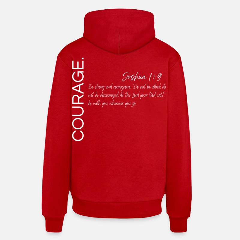 Courage - Josué 1:9 Conception chrétienne - Sweat à capuche bio décontracté fabriqué en UE - rouge