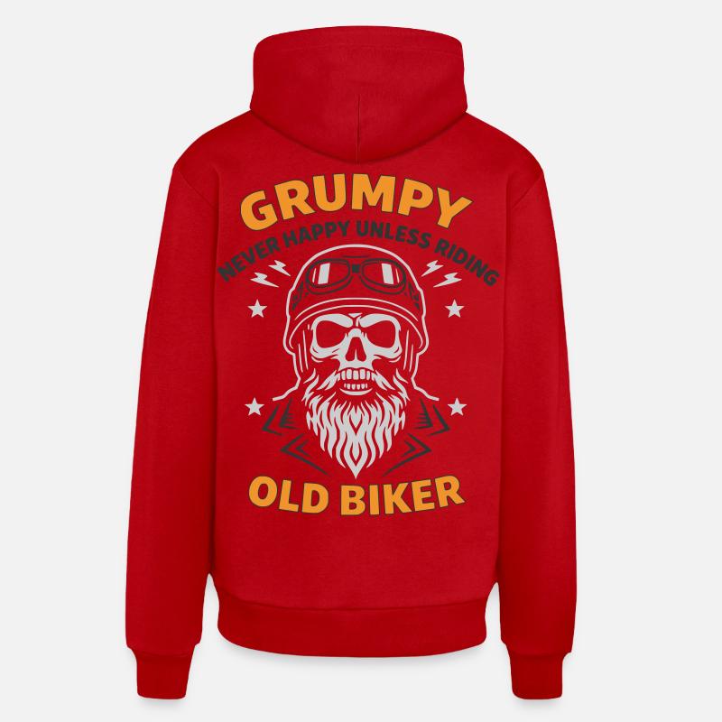 Grumpy Old Biker Skull - Sweat à capuche bio décontracté fabriqué en UE - rouge