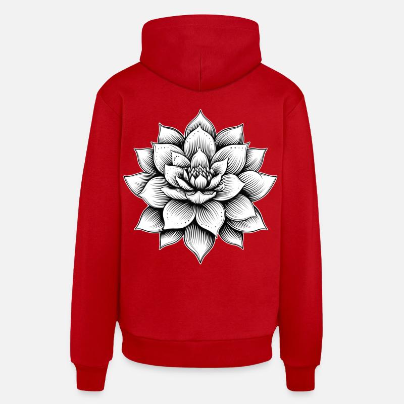 Fleur de lotus - Sweat à capuche bio décontracté fabriqué en UE - rouge