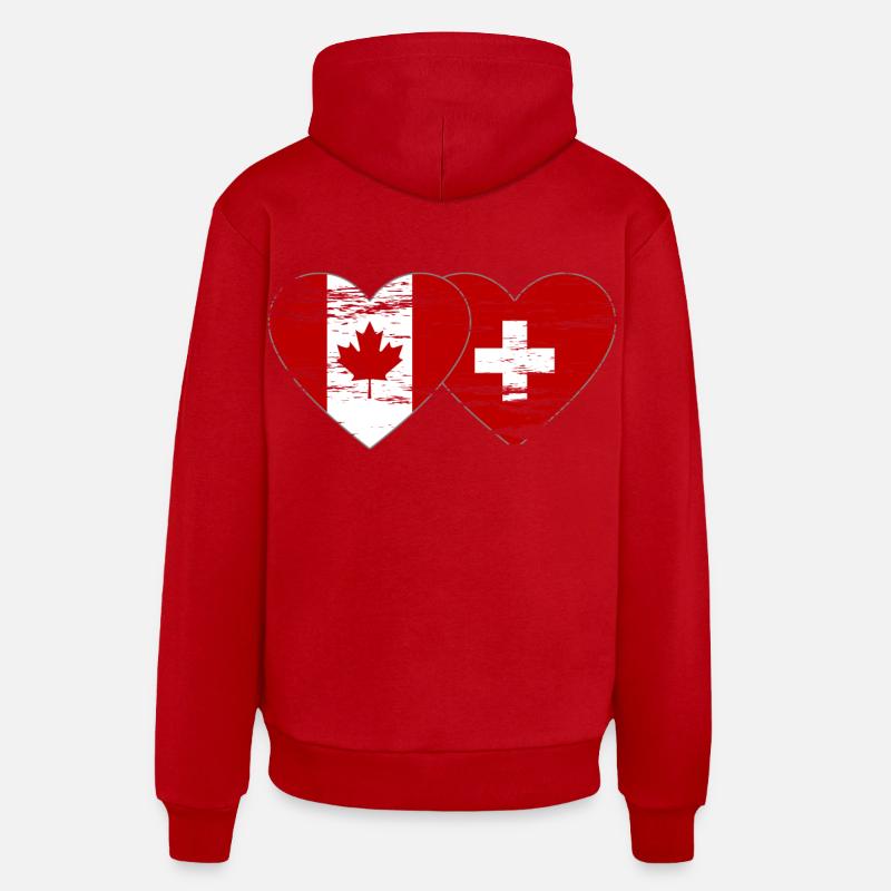 Canada Suisse Drapeau Coeur Utilisé - Sweat à capuche bio décontracté fabriqué en UE - rouge