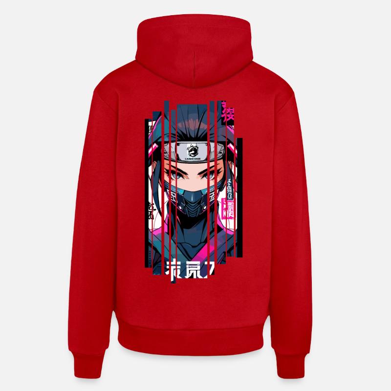 Cyborg ninja kanji - Sweat à capuche bio décontracté fabriqué en UE - rouge