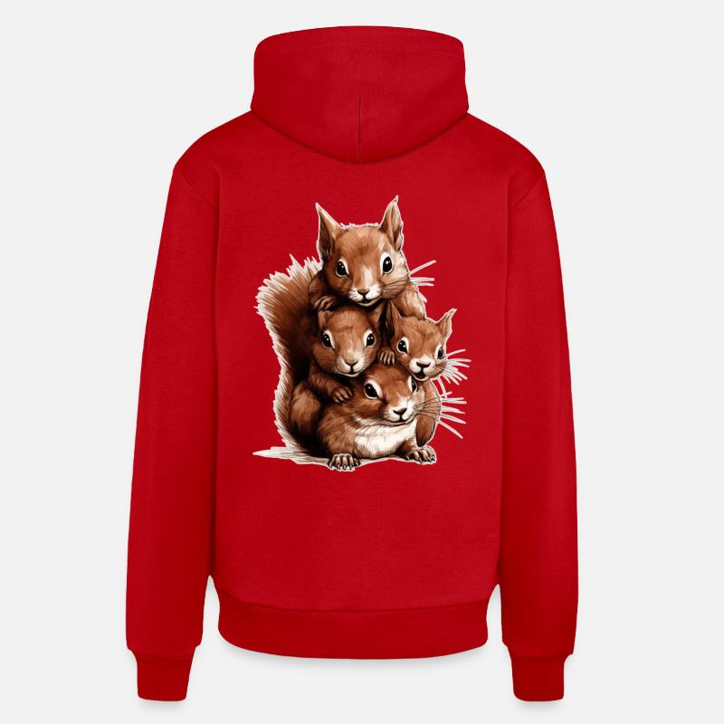 Écureuil - Sweat à capuche bio décontracté fabriqué en UE - rouge