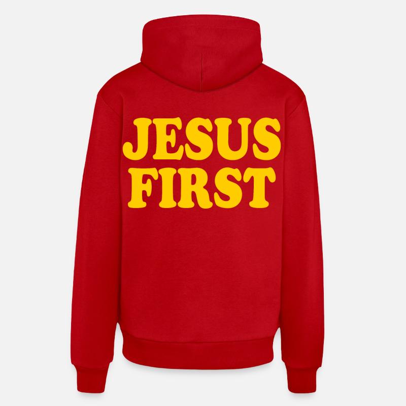 Jesus first - Sweat à capuche bio décontracté fabriqué en UE - rouge