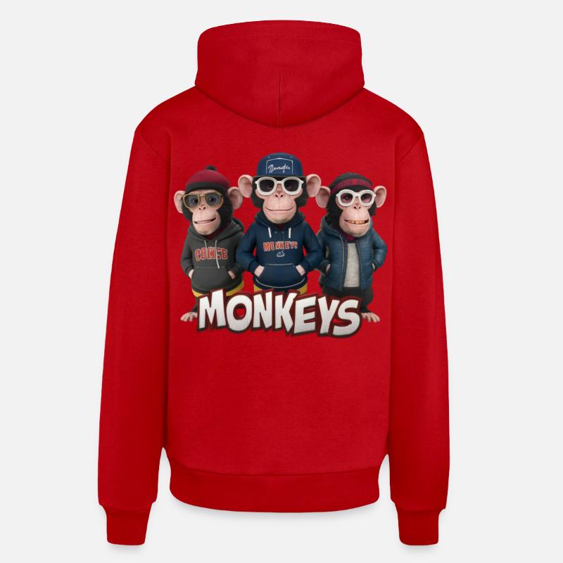 Monkeys 4 - Sweat à capuche bio décontracté fabriqué en UE - rouge