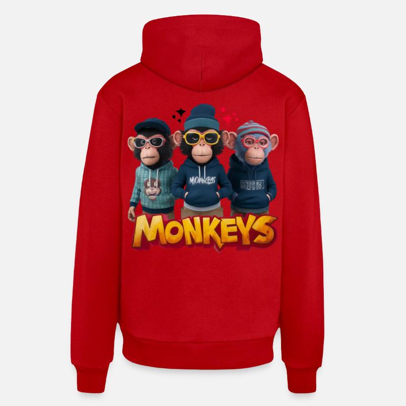 Monkeys 2 - Sweat à capuche bio décontracté fabriqué en UE - rouge