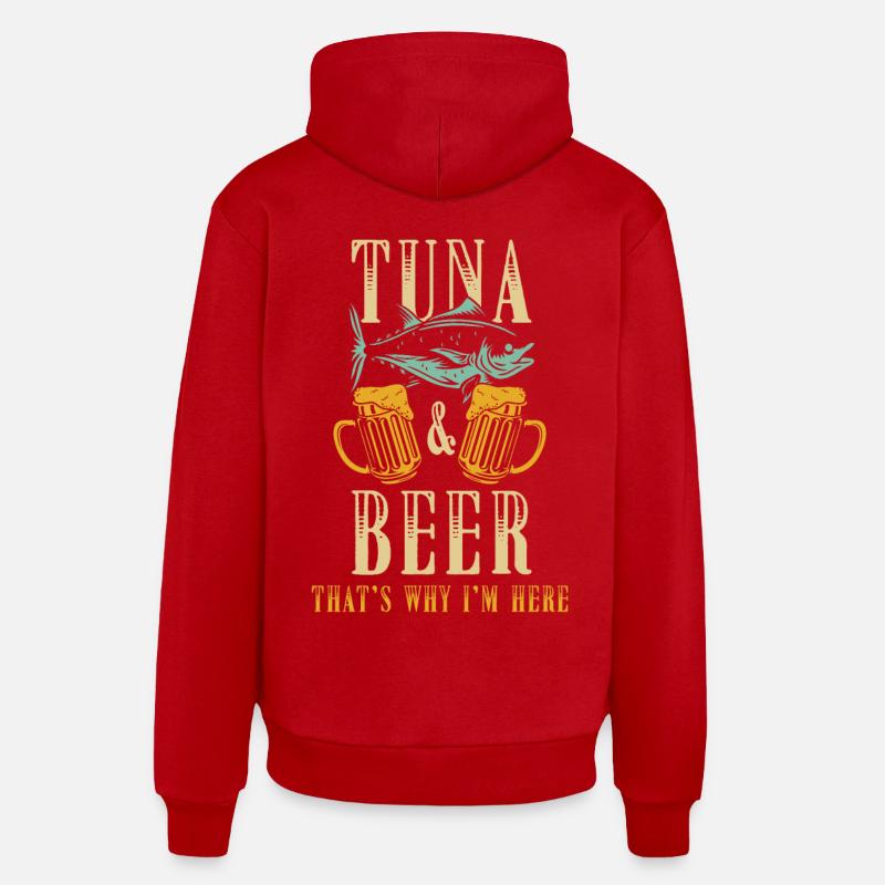Thon et bière disant - Sweat à capuche bio décontracté fabriqué en UE - rouge