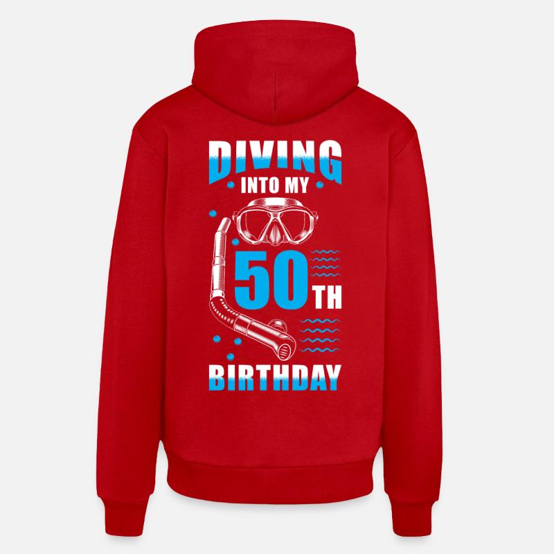 Plongeur 50. Anniversaire cadeau - Sweat à capuche bio décontracté fabriqué en UE - rouge