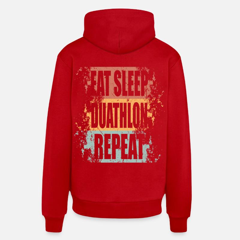 Duathlon Manger Dormir Répéter - Sweat à capuche bio décontracté fabriqué en UE - rouge