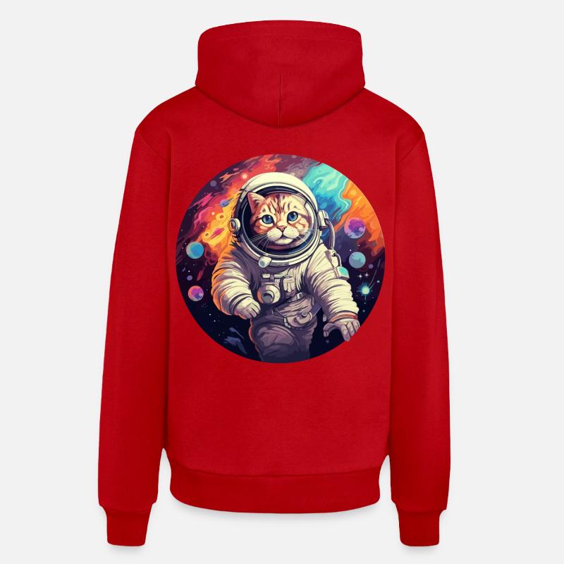 Chat astronaute - Sweat à capuche bio décontracté fabriqué en UE - rouge